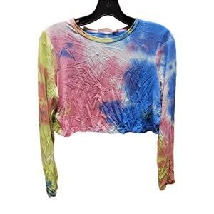 LUSH pink blue yellow crop top Tie Dye Long sleeve top LARGE new casual  hippie